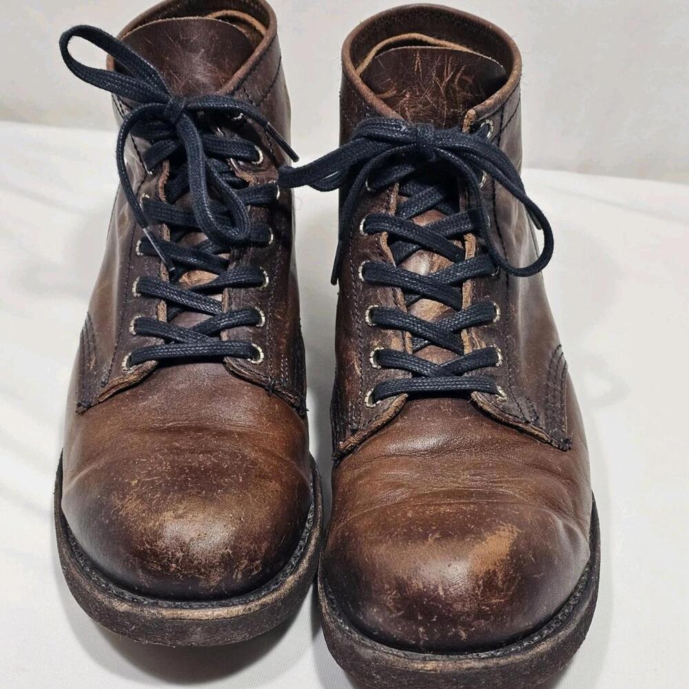 Frye Dark Brown Lace Up Prison Boot Distressed Leather Men’s Size 9.5 (Read) - Picture 1 of 12